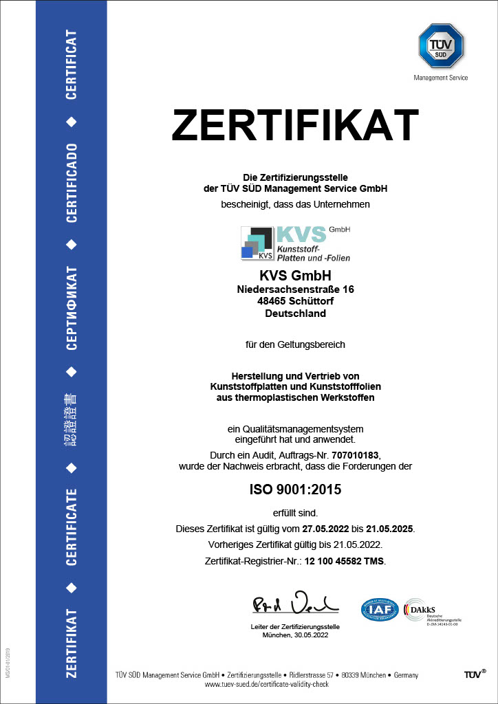 Zertifikat ISO 9001:2015 von TÜV Süd